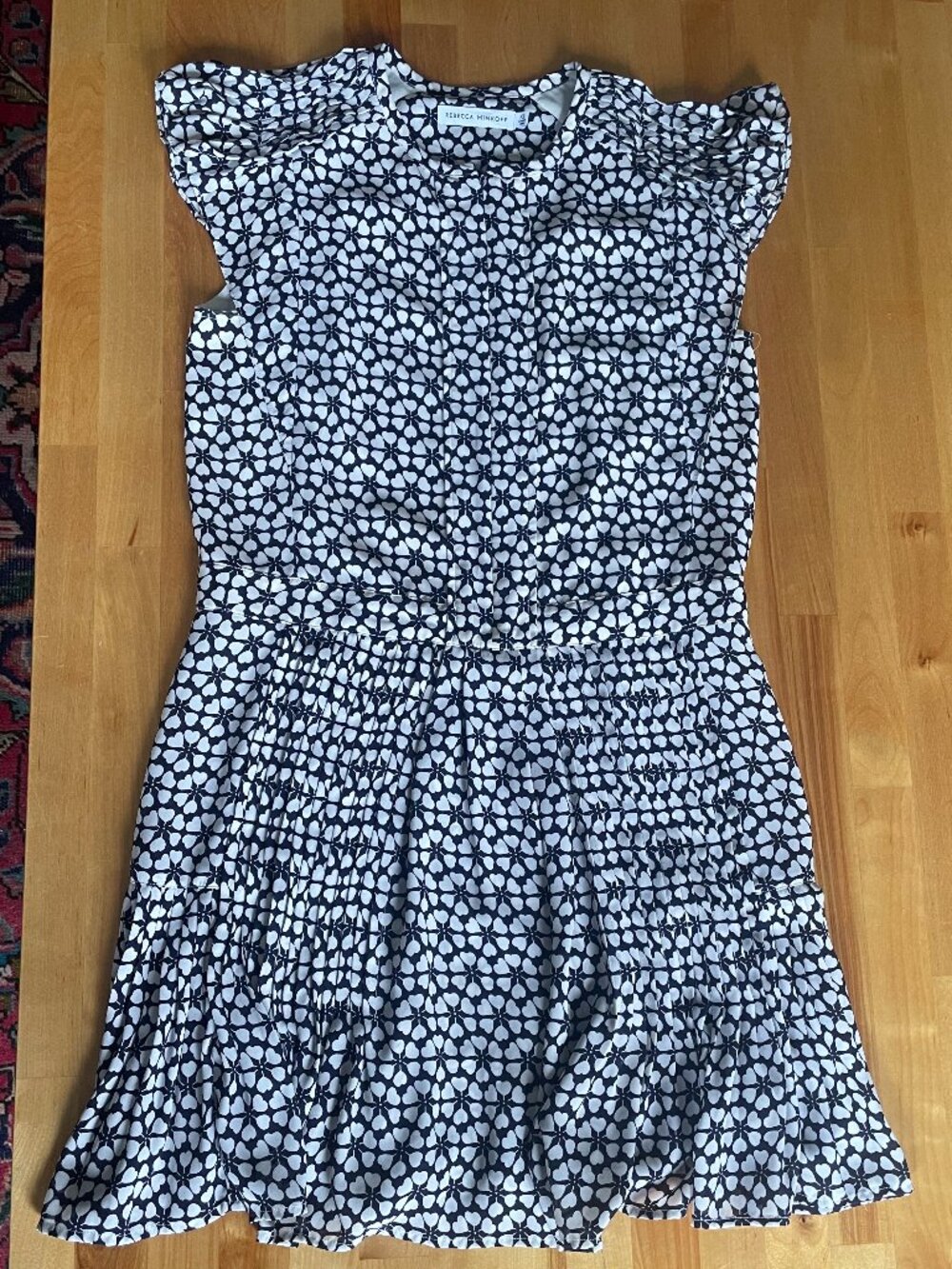 Rebecca Minkoff Mini Shift Dress Navy Floral Sleeveless Pleated Front Zip